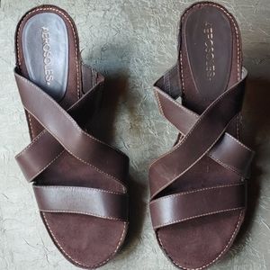 Brown leather slip on sandles